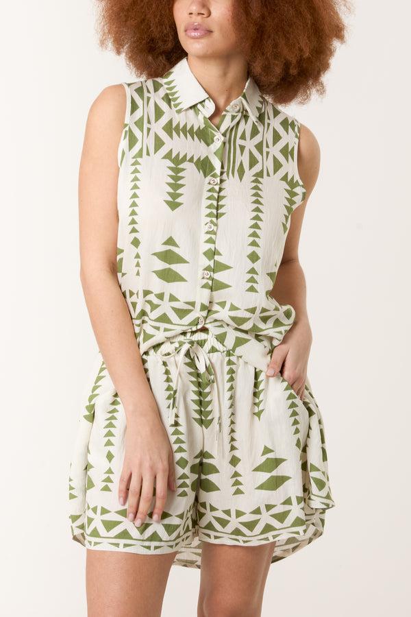 Qed London Sleeveless Button-Down Shirt & Shorts Set