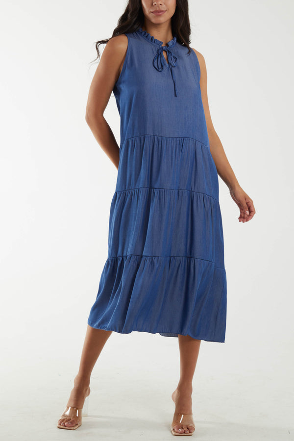 qed london Sleeveless Denim Tiered Dress