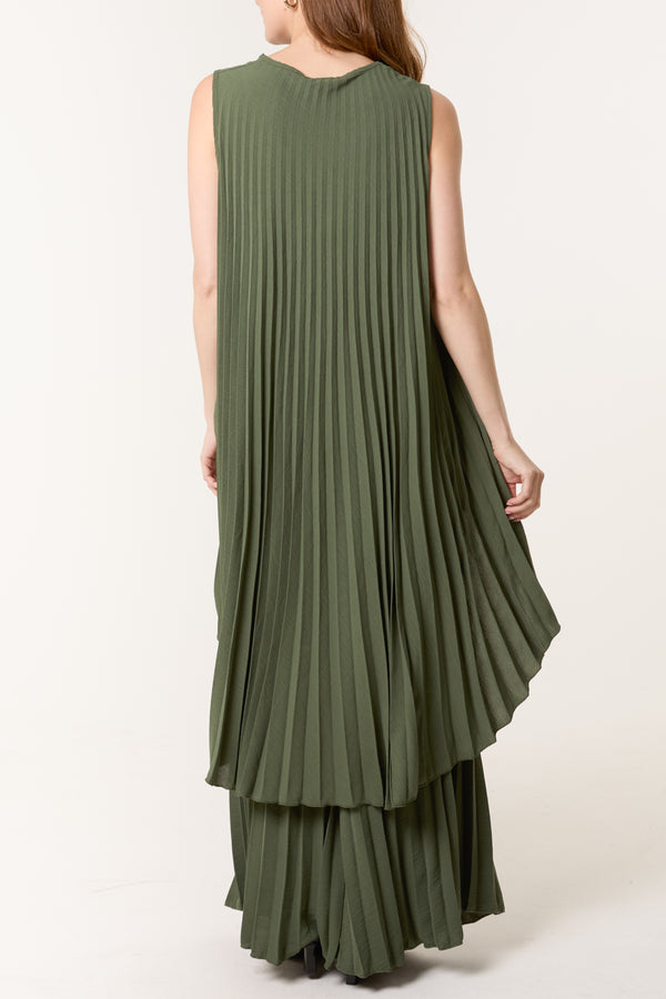 Qed London Sleeveless High Low Plisse Top
