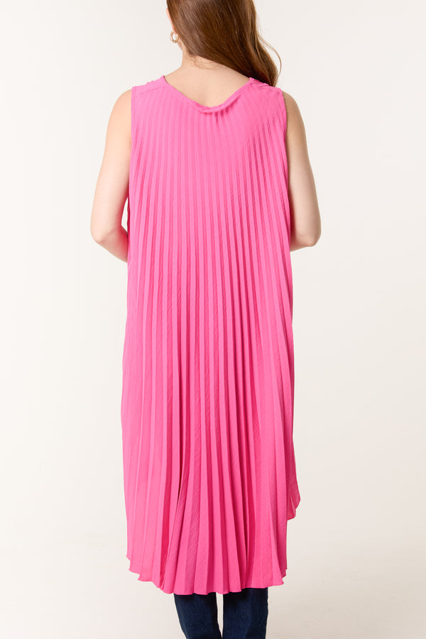 Qed London Sleeveless High Low Plisse Top