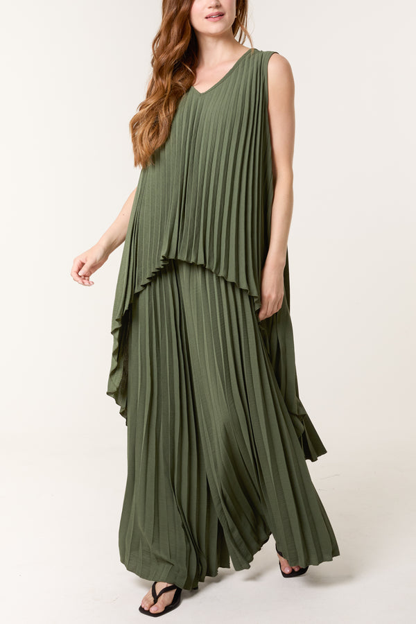 qed london Sleeveless High Low Plisse Top