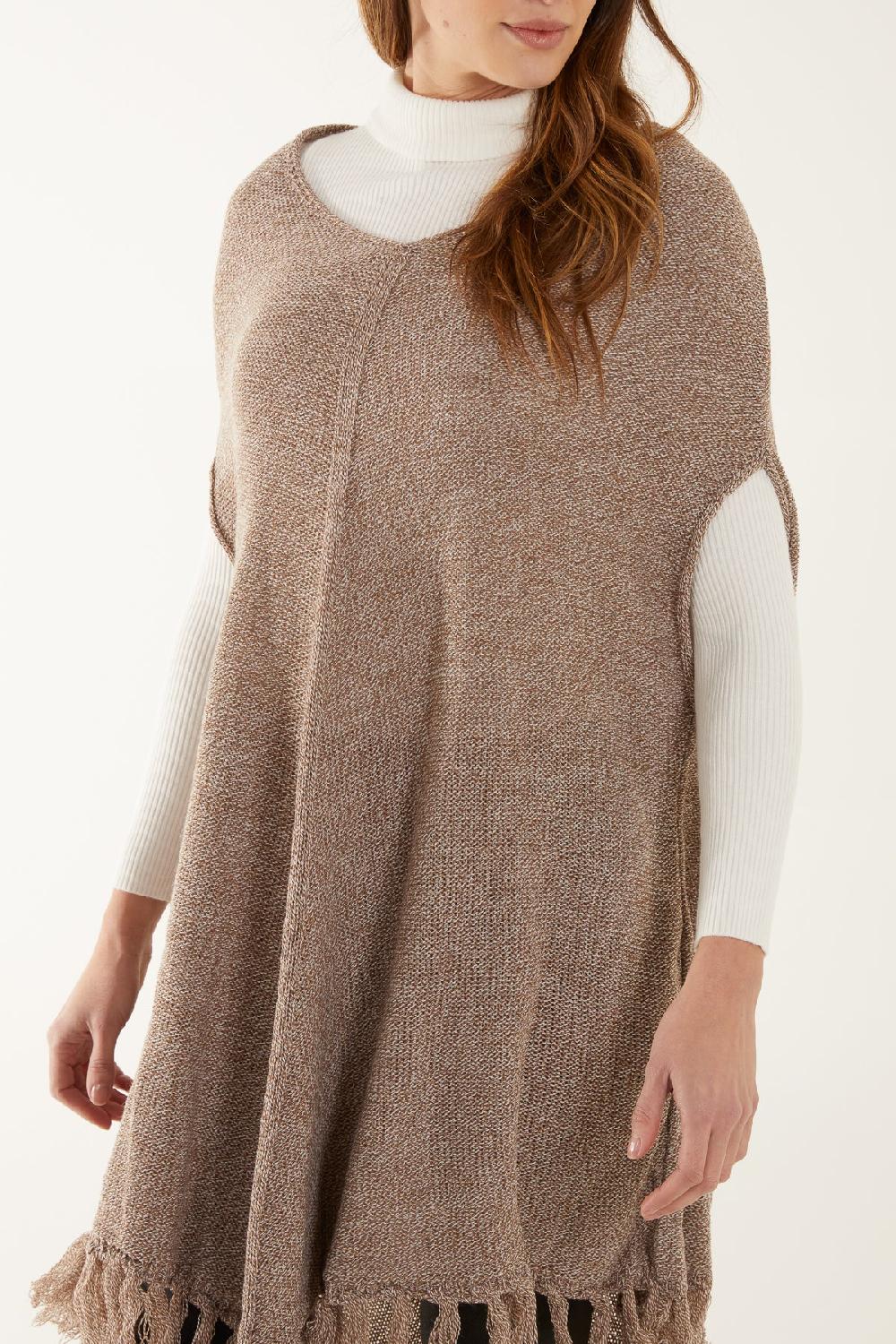 Qed London Sleeveless Longline Tassel Poncho