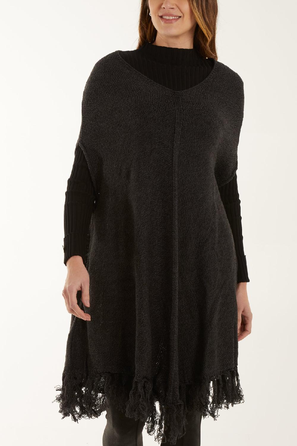 Qed London Sleeveless Longline Tassel Poncho