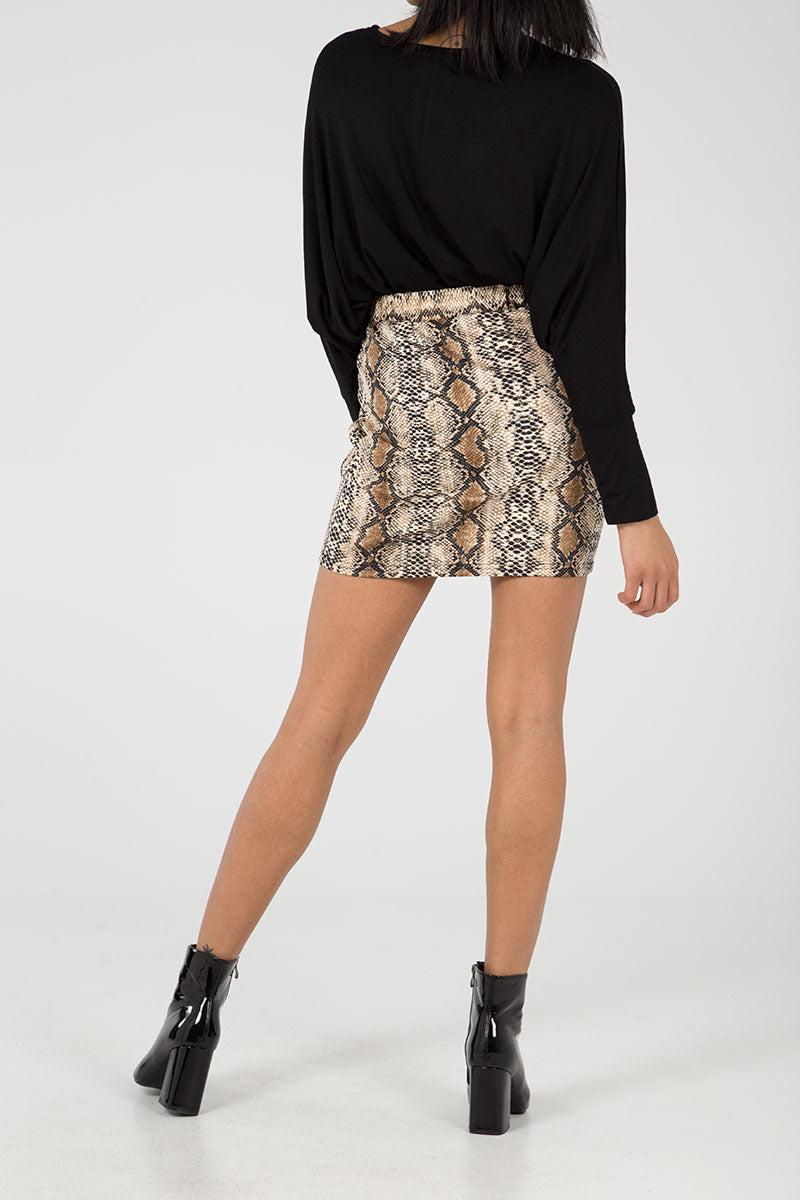 Qed London Snake Print Gold Buckle Mini Skirt