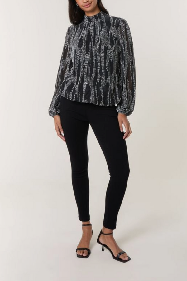 Qed London Snake Print High Neck Puffball Blouse