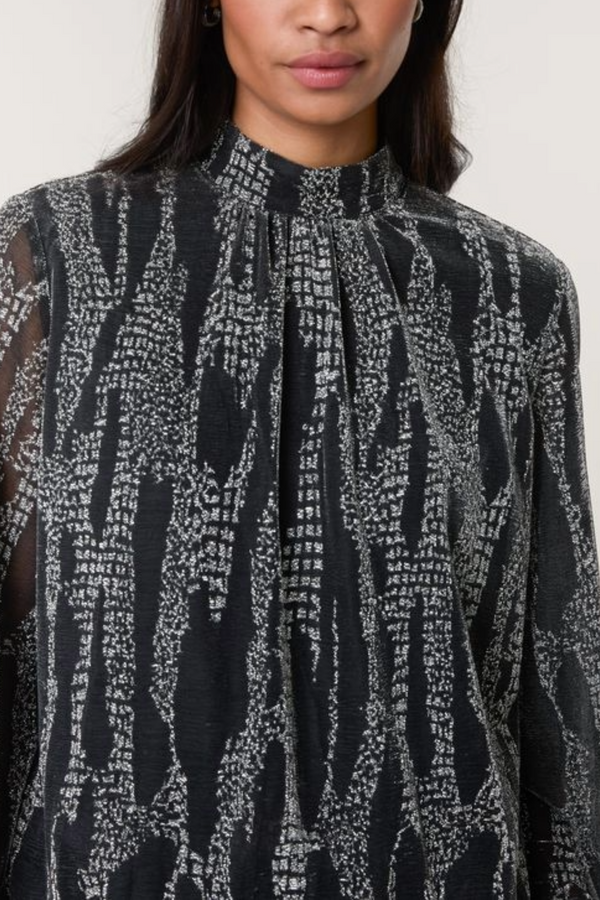 Qed London Snake Print High Neck Puffball Blouse