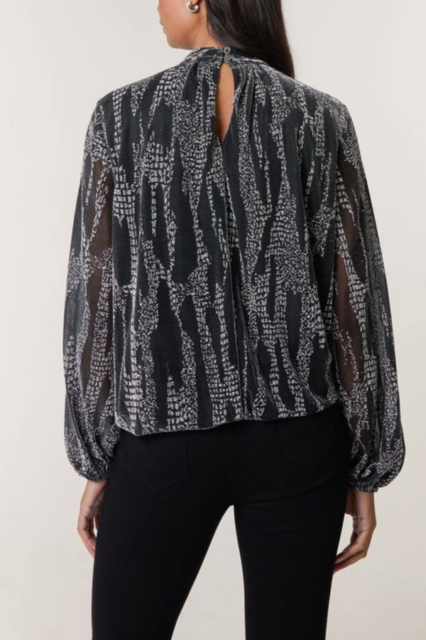 Qed London Snake Print High Neck Puffball Blouse