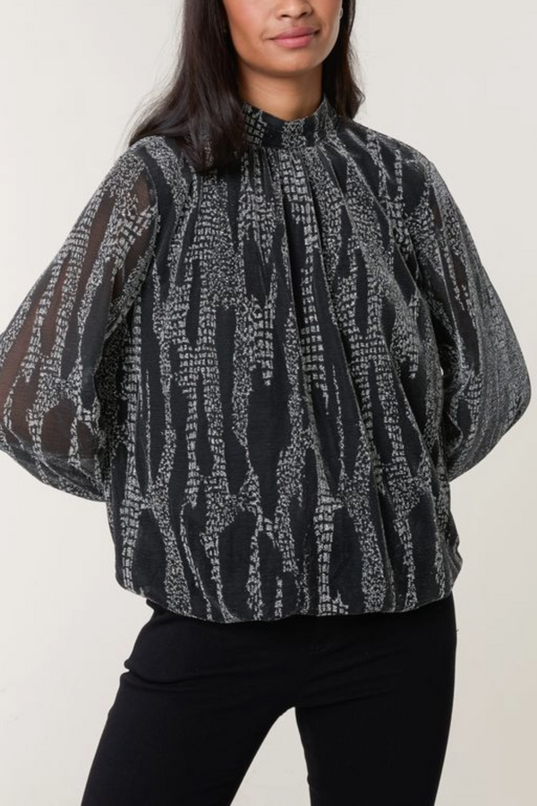 qed london Snake Print High Neck Puffball Blouse