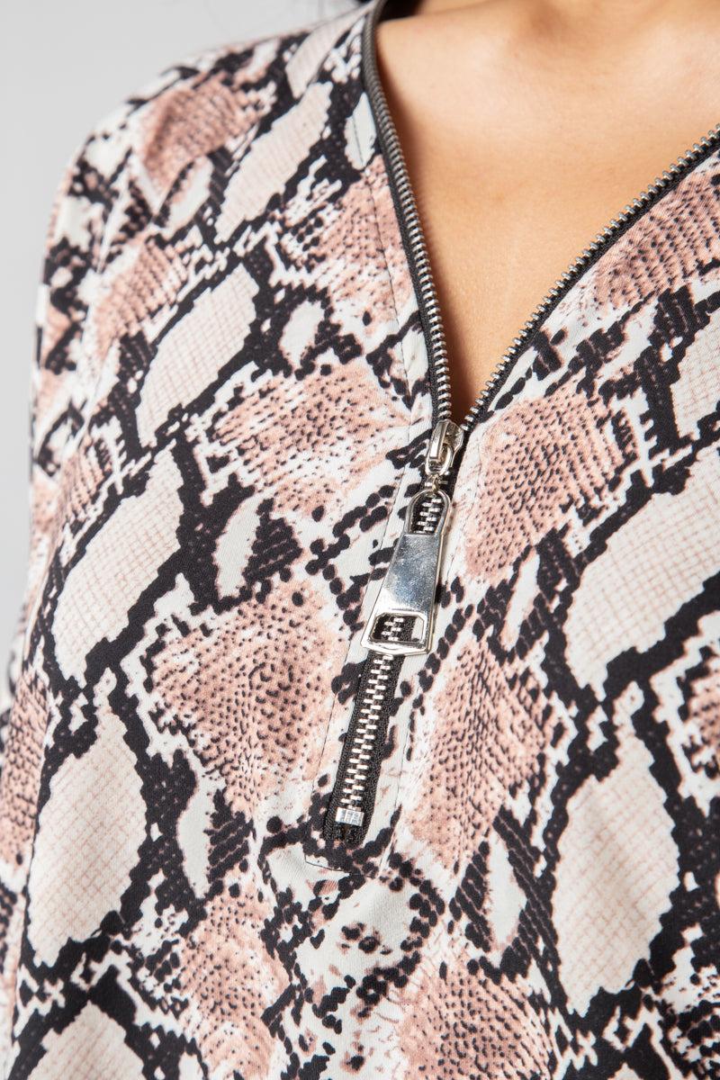 Qed London Snake Print Oversized Zip Front Top