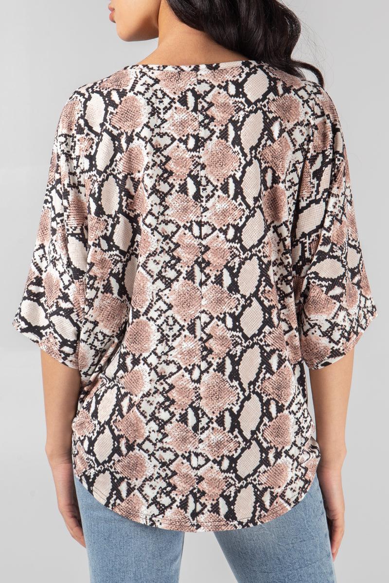 Qed London Snake Print Oversized Zip Front Top