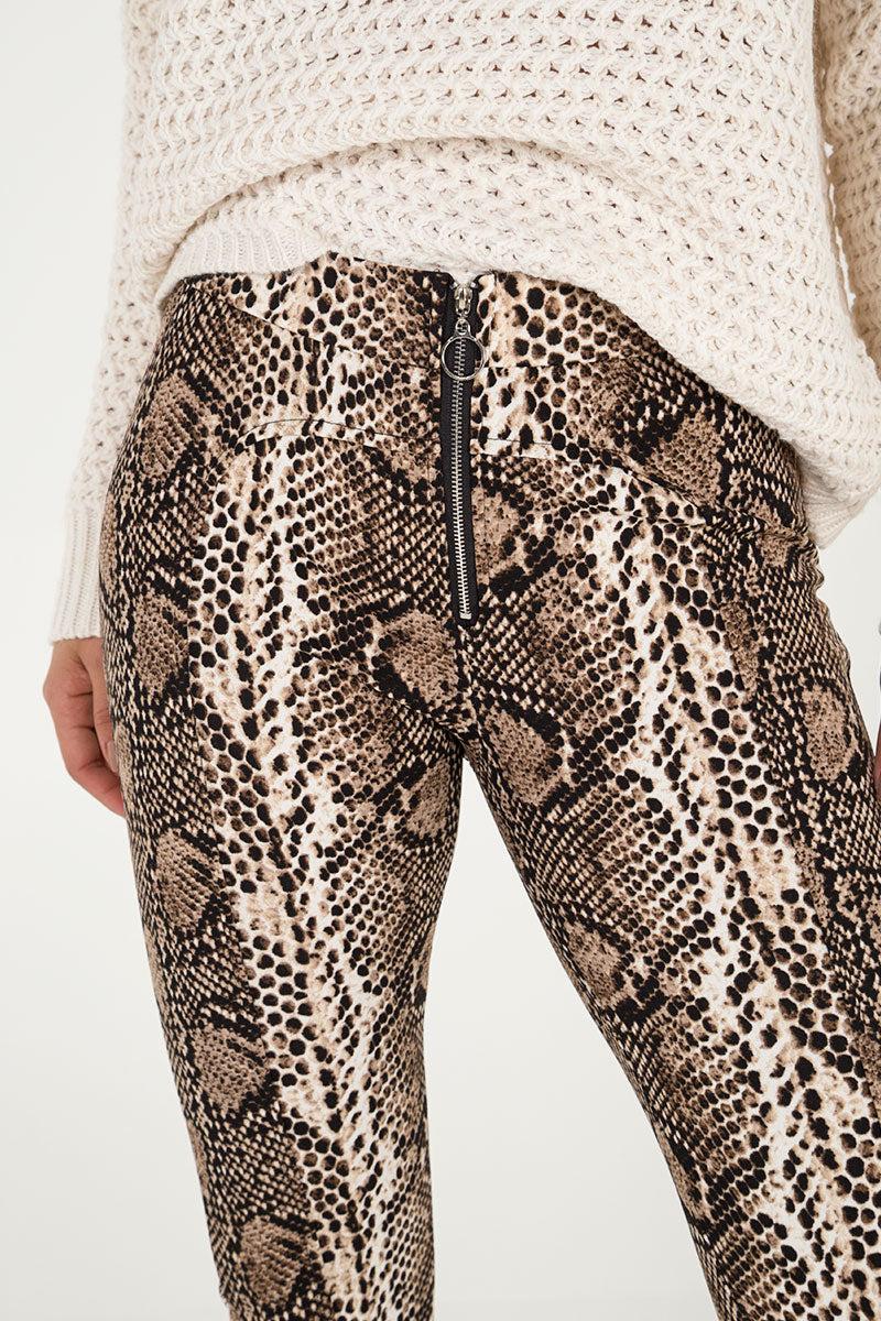 Qed London Snake Print Zip Front Trousers