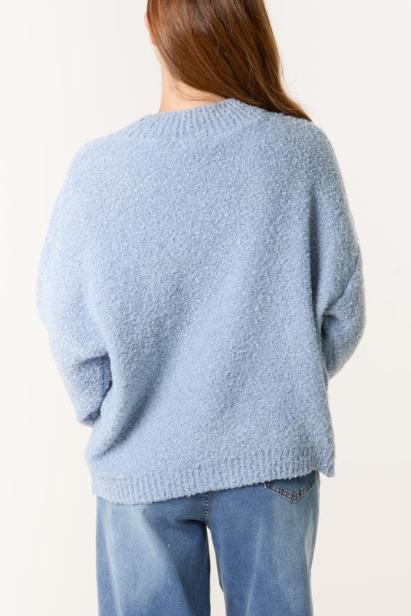 Qed London Soft Knit Flower High Crew Neck Jumper