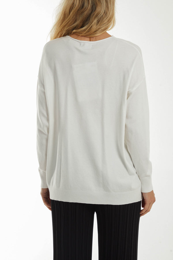 Qed London Soft Knit Fluffy & Diamante Spot Top