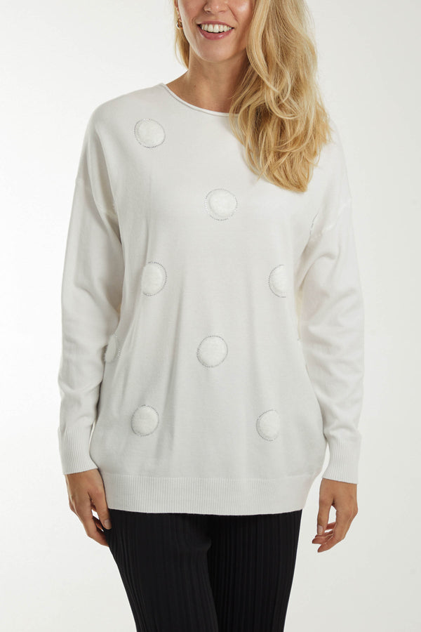 qed london Soft Knit Fluffy & Diamante Spot Top