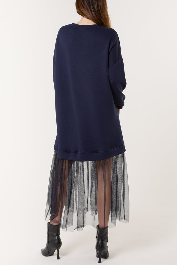 Qed London Soft Touch Sweat Dress W/ Mesh Insert