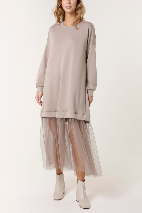 Qed London Soft Touch Sweat Dress W/ Mesh Insert