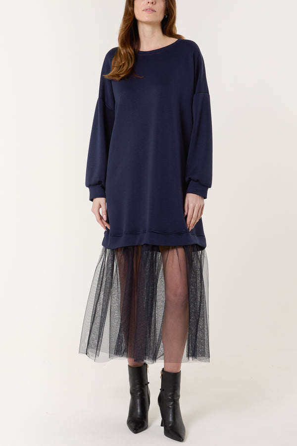 qed london Soft Touch Sweat Dress w/ Mesh Insert