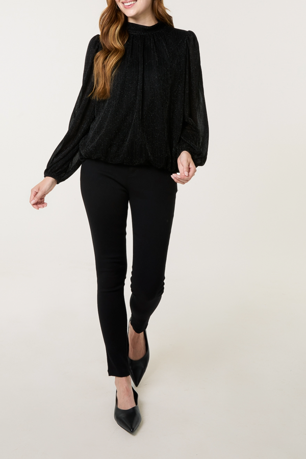 Qed London Sparkle Lurex High Neck Puffball Top