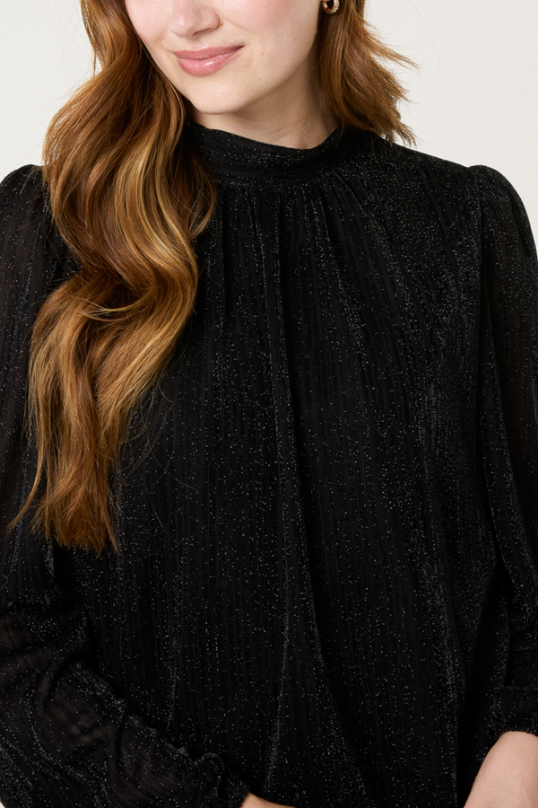 Qed London Sparkle Lurex High Neck Puffball Top