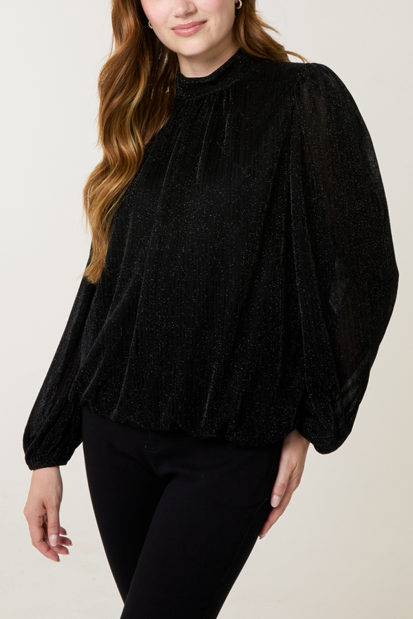 qed london Sparkle Lurex High Neck Puffball Top