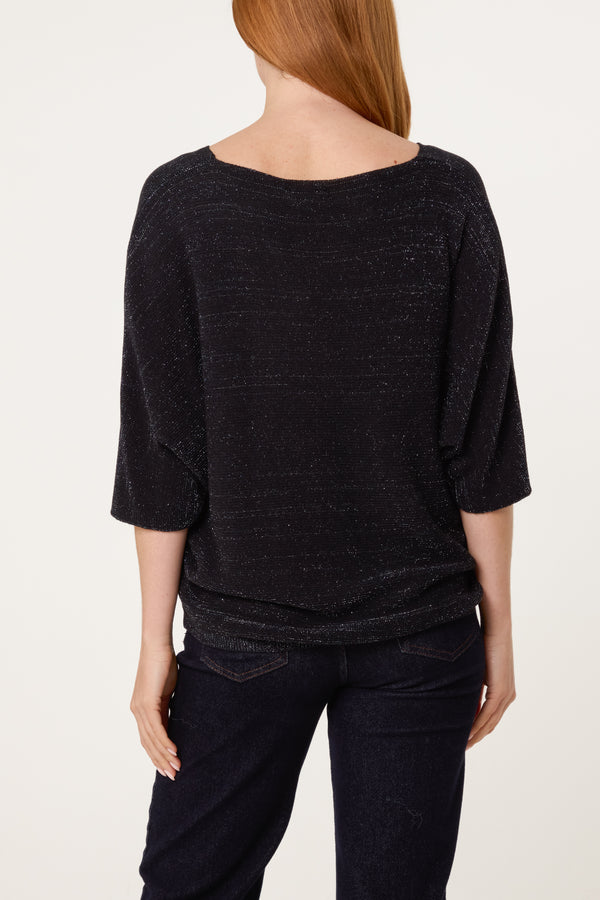 Qed London Sparkle Lurex V-Neck Knitted Top