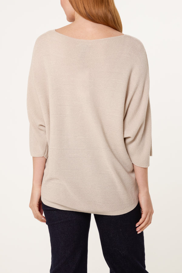 Qed London Sparkle Lurex V-Neck Knitted Top