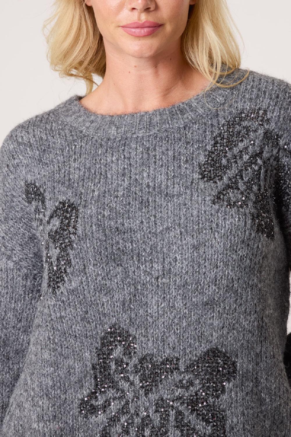 Qed London Sparkly Bow Knitted Jumper