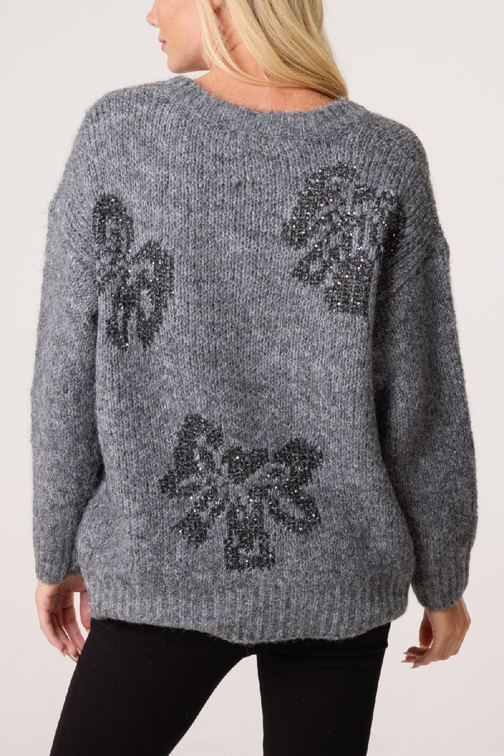 Qed London Sparkly Bow Knitted Jumper