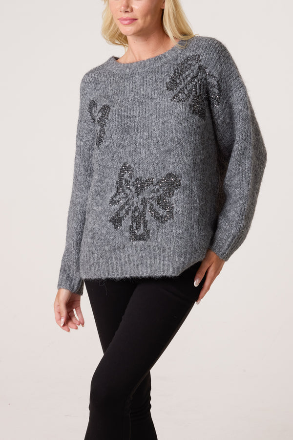 Qed London Sparkly Bow Knitted Jumper