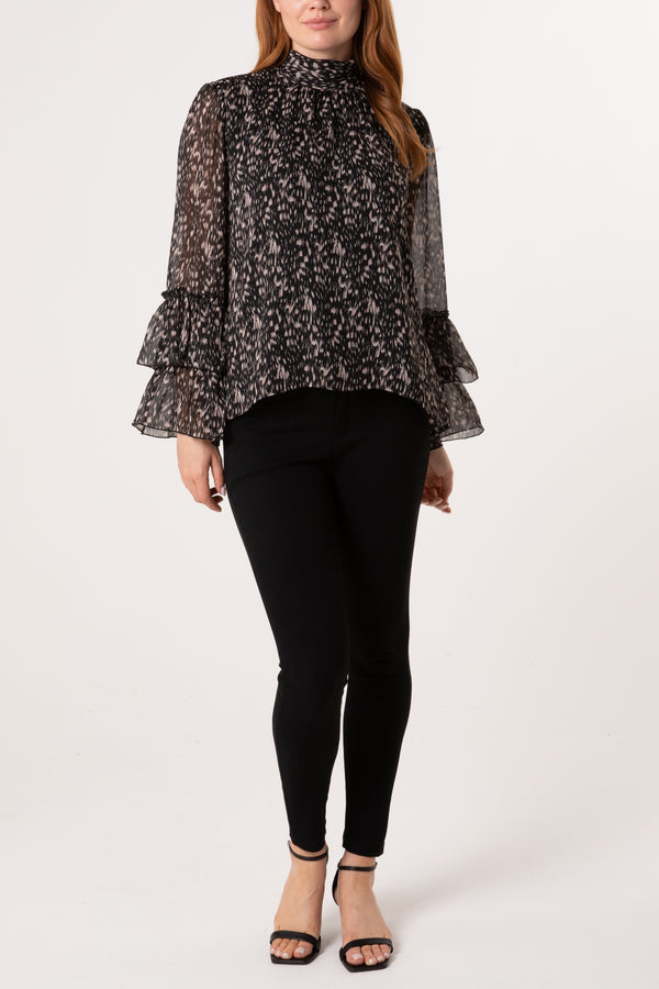 Qed London Speckled Print High Neck Blouse