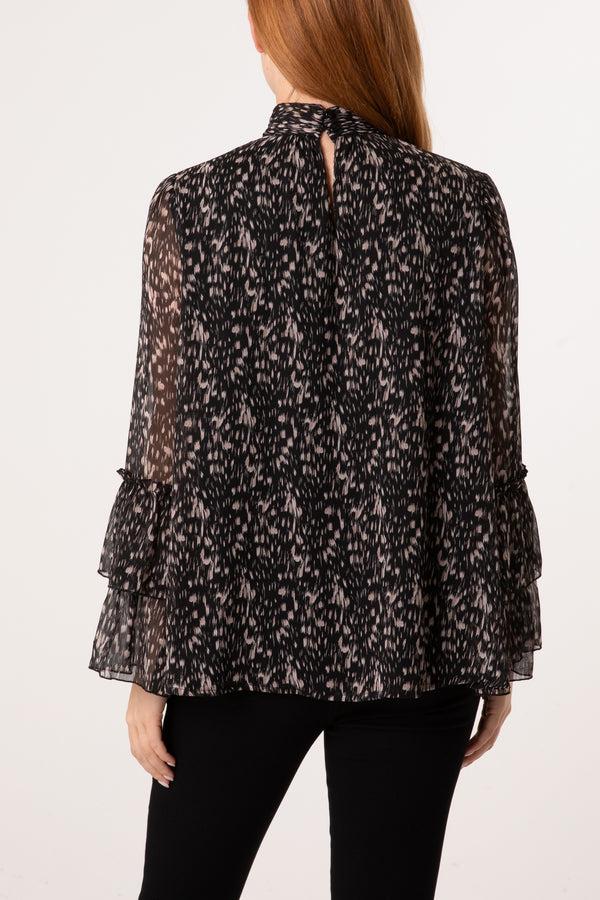 Qed London Speckled Print High Neck Blouse