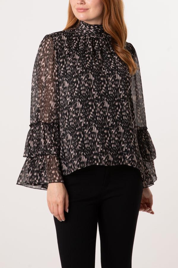 qed london Speckled Print High Neck Blouse