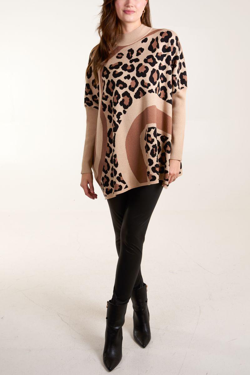 Qed London Spliced Animal Relaxed Batwing Jumper