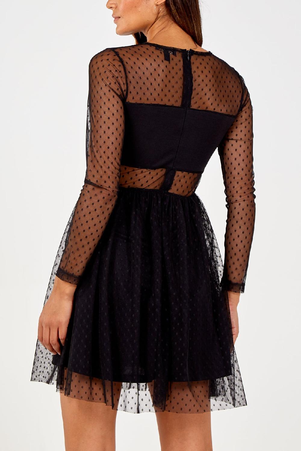 Qed London Spot Mesh Panel Dress