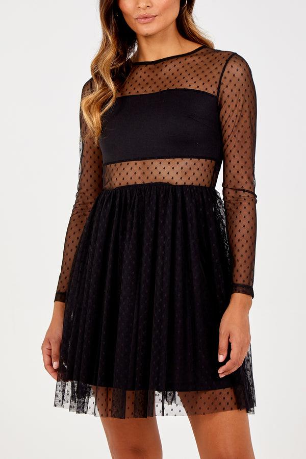 qed london Spot Mesh Panel Dress