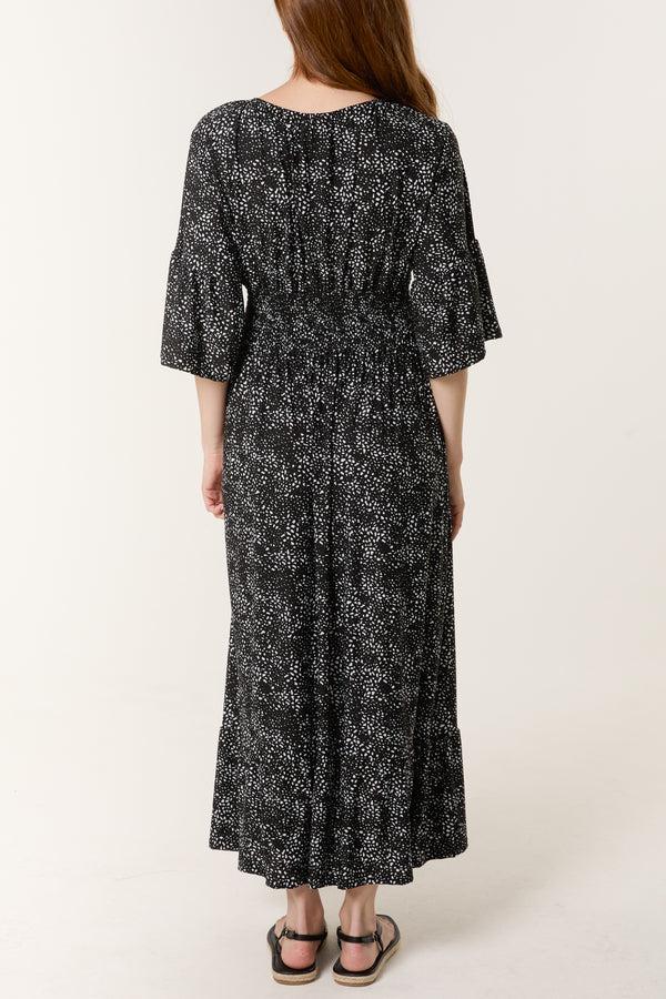 Qed London Spotted V-Neck Shirred Stretch Dress