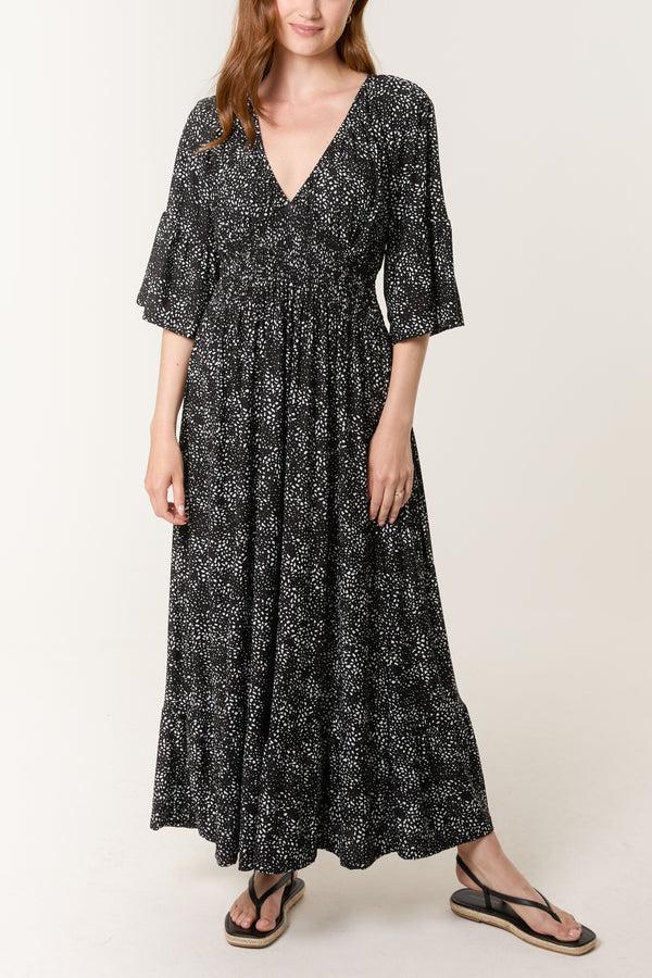 qed london Spotted V-Neck Shirred Stretch Dress