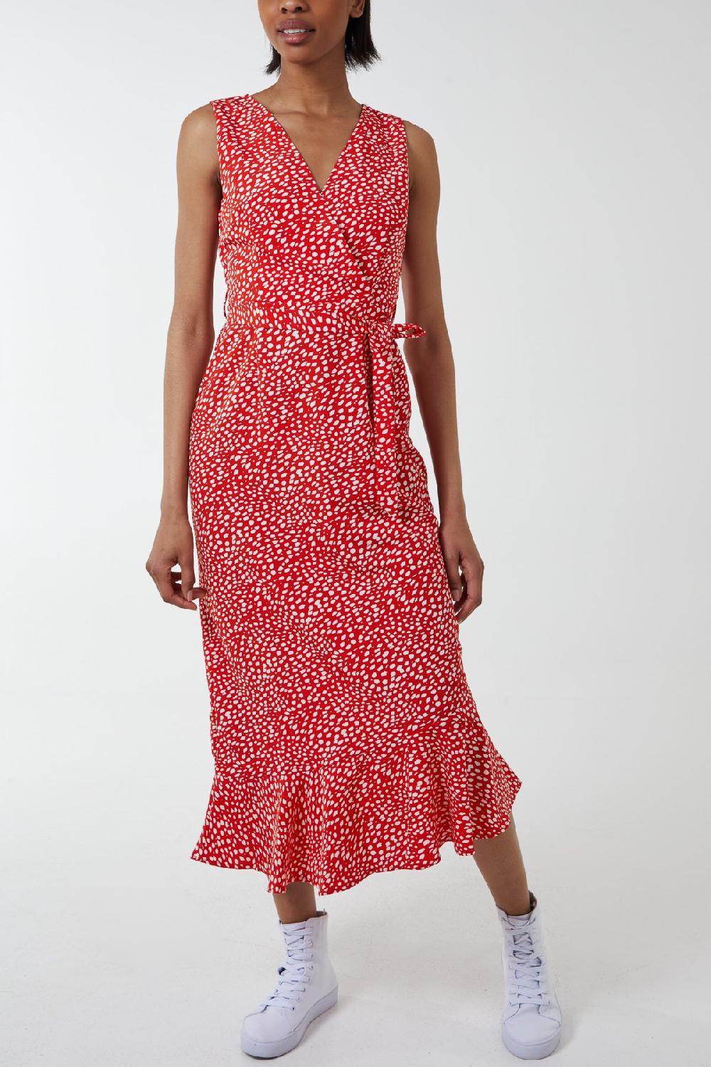 Qed London Spotty Asymmetric Hem Maxi Dress
