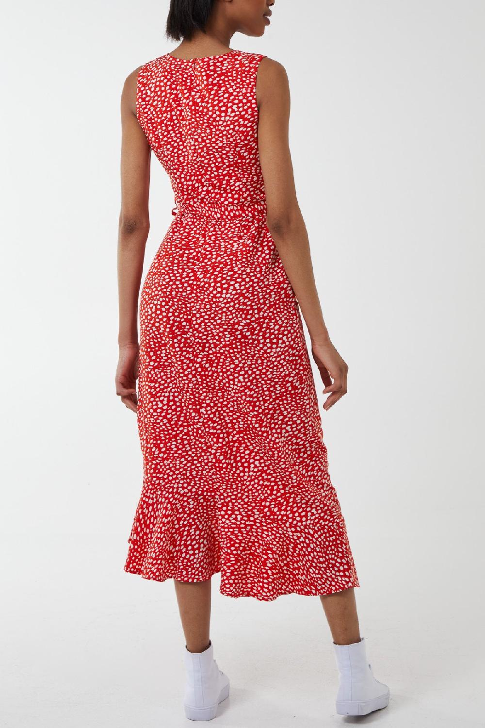Qed London Spotty Asymmetric Hem Maxi Dress