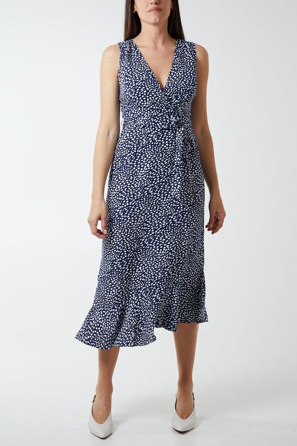 qed london Spotty Asymmetric Hem Maxi Dress