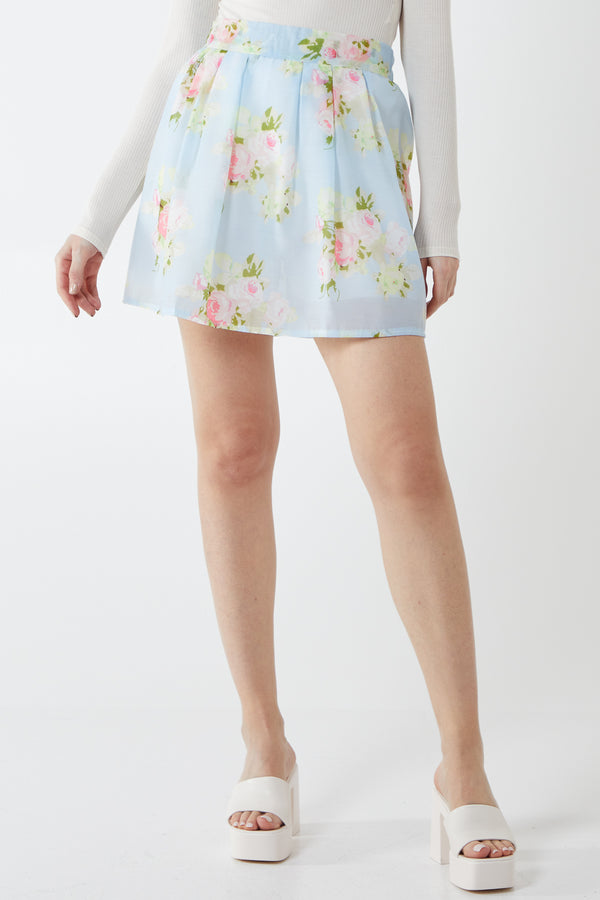 qed london Spring Flower Print Short Skirt