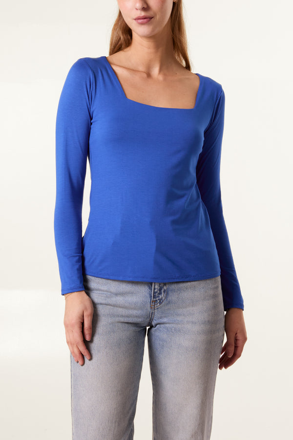 qed london Square Neck Jersey Long Sleeve Top