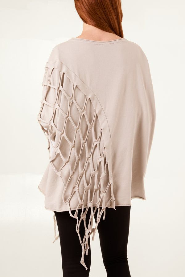 Qed London Square Net Asymmetric Long Sleeve Top