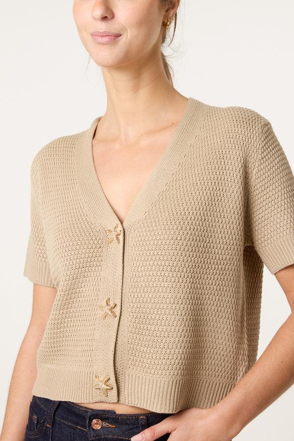 Qed London Starfish Gold Button Knit Cardigan