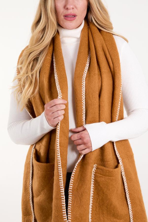 Qed London Stitch Hem Pocket Tassel Scarf