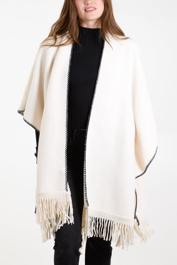 Qed London Stitch Hem Tassel Cape