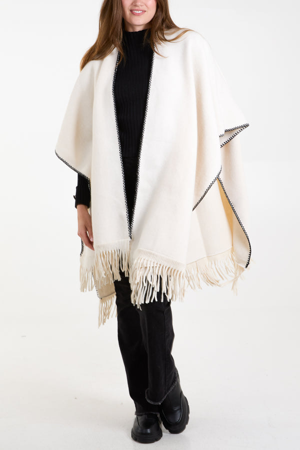 Qed London Stitch Hem Tassel Cape