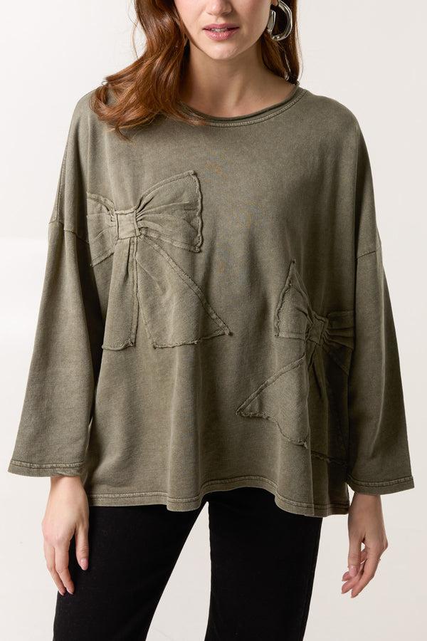 qed london Stone Wash Bow Sweatshirt