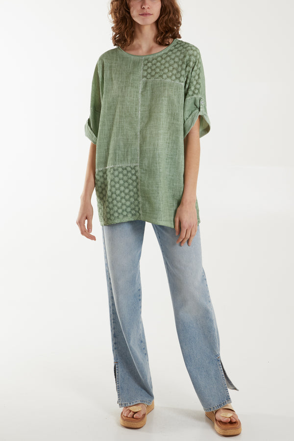 Qed London Stone Wash Patchwork Sparkle Top