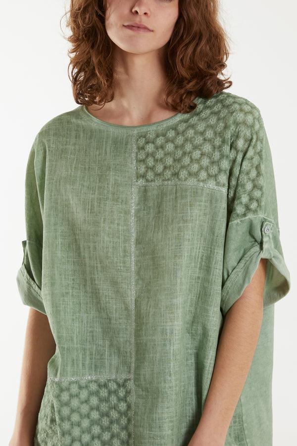 Qed London Stone Wash Patchwork Sparkle Top